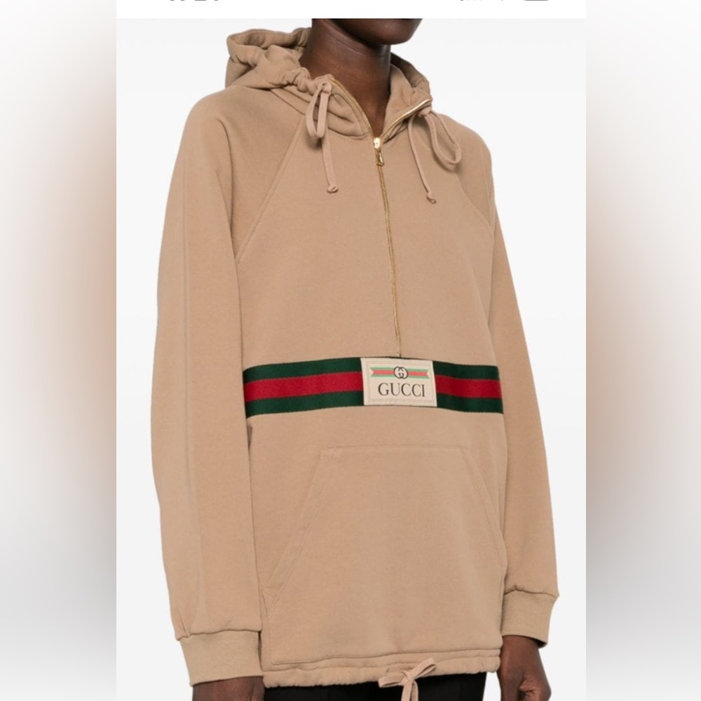 Men's Gucci web striped half zip cotton hoodie size XXL made in Italy NWT